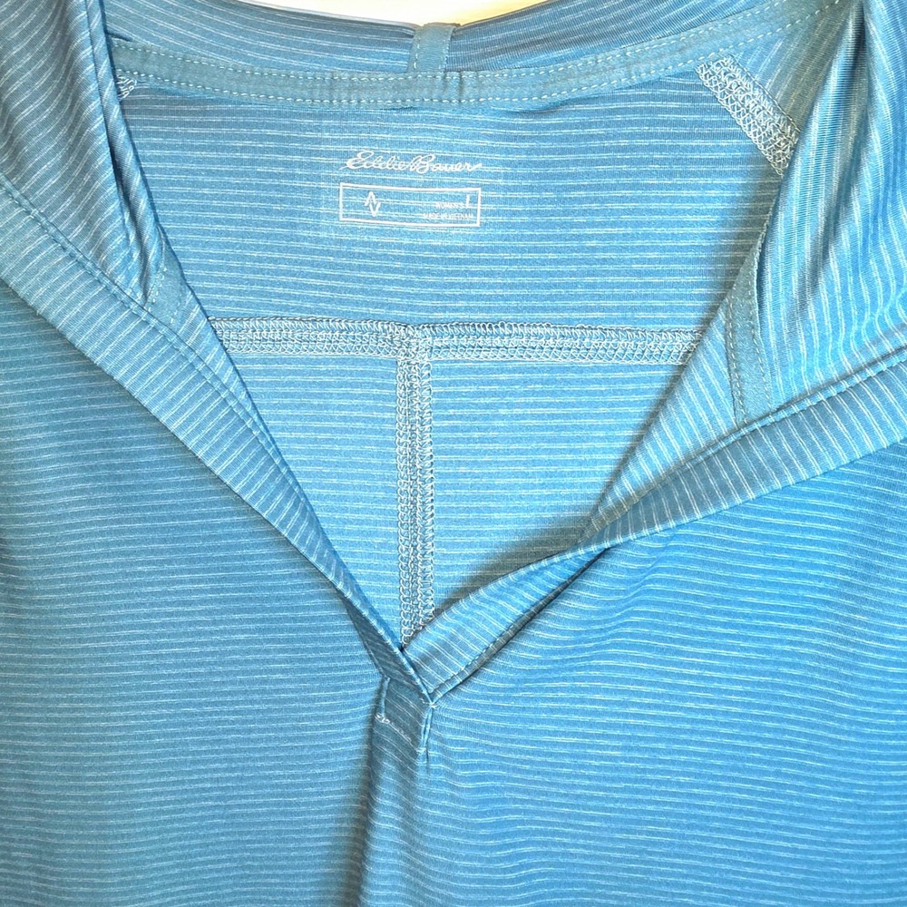 Eddie Bauer Infinity Hoodie Top Pullover Long Sleeve Womens Large Blue Stripe - Picture 2 of 12